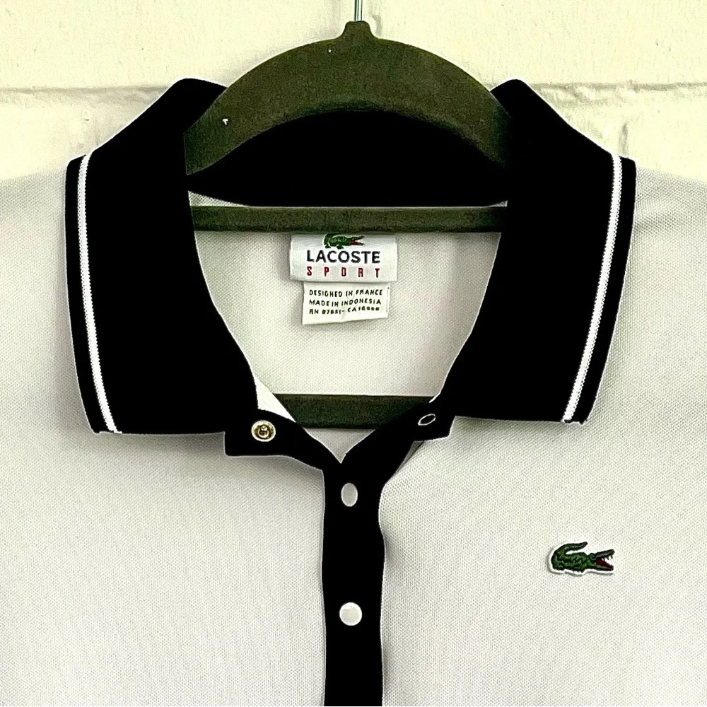 Lacoste White Sleeveless Polo Top with Black Trim - Picture 5 of 5